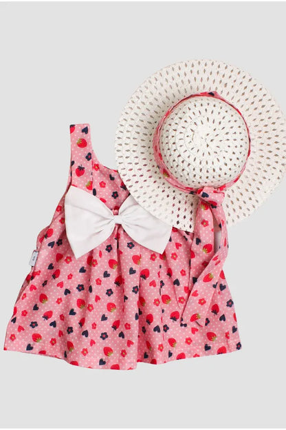 Robe fraise pour fille avec chapeau élégant