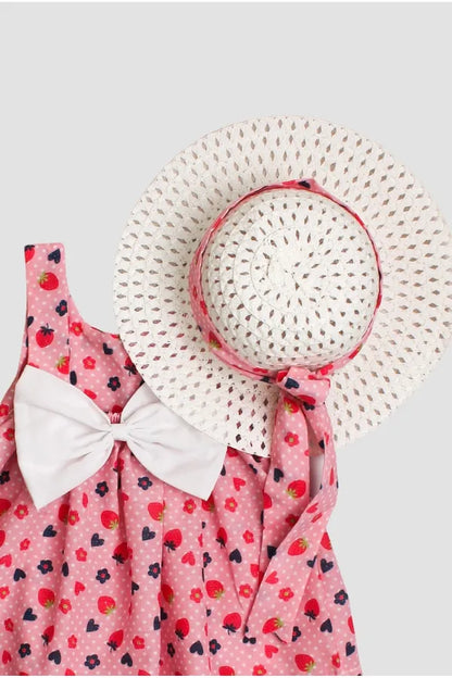 Robe fraise pour fille avec chapeau élégant