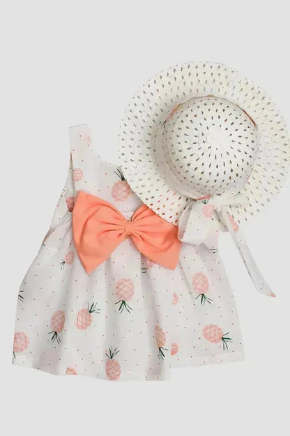 Charmante robe ananas rose avec chapeau élégant