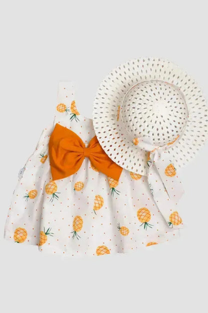 Robe pour fille de couleur ananas vive avec un chapeau élégant