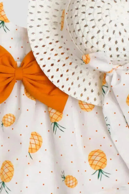 Robe pour fille de couleur ananas vive avec un chapeau élégant