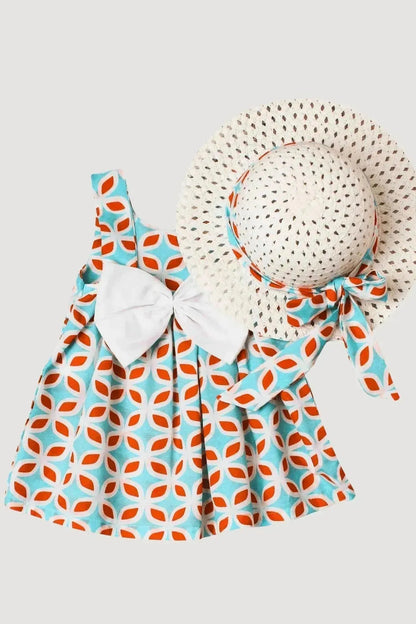 Robe pour fille décorée d'un corsage orange et d'un chapeau élégant