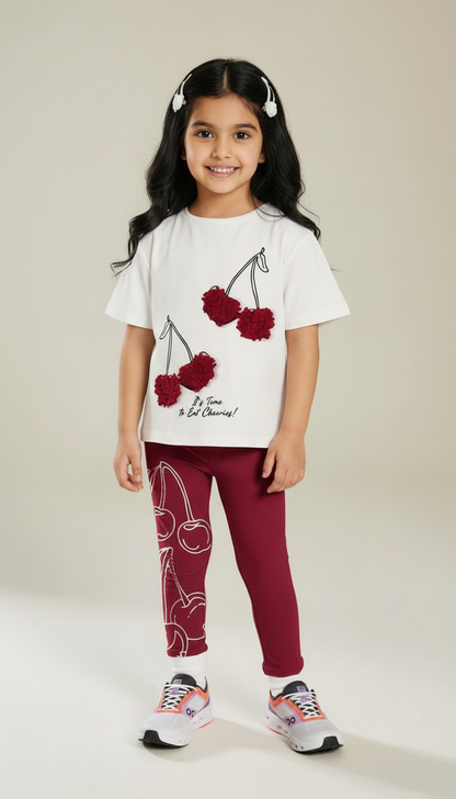 Ensemble cerises 3D fille – élégance et douceur
