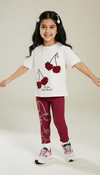 Ensemble cerises 3D fille – élégance et douceur