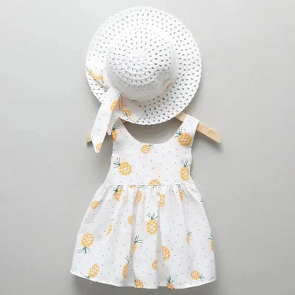 Robe pour fille de couleur ananas vive avec un chapeau élégant