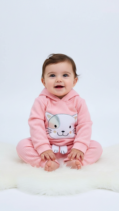 Ensemble fille avec un joli imprimé chat - féminité et élégance